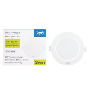 Foco LED PNI D-Light CL2503 3W, empotrable, redondo, 90,5*28mm, 6400K, alimentación 230V, 330 lm, blanco