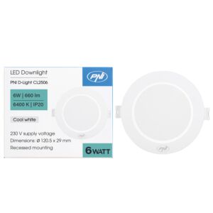 Foco LED PNI D-Light CL2506 6W, empotrable, redondo, 120,5*28,4mm, 6400K, alimentación 230V, 660 lm, blanco