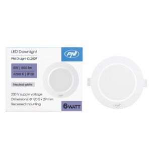 Foco LED PNI D-Light CL2507 6W, empotrable, redondo, 120,5*28,4mm, 4200K, alimentación 230V, 660 lm, blanco