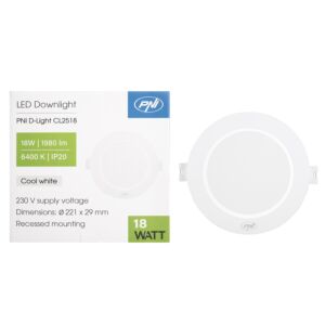 Foco LED PNI D-Light CL2518 18W, empotrable, redondo, 220,7*28,9mm, 6400K, alimentación 230V, 1980 lm, blanco