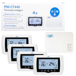 Termostato inteligente inalámbrico PNI CT440, con WiFi, control de 4 zonas vía Internet, para sistemas de calefacción, bombas, calentadores eléctricos