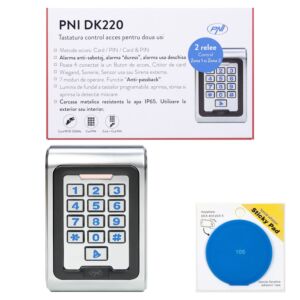 Paquete de teclado de control de acceso PNI DK220, independiente con almohadilla adhesiva azul incluida.