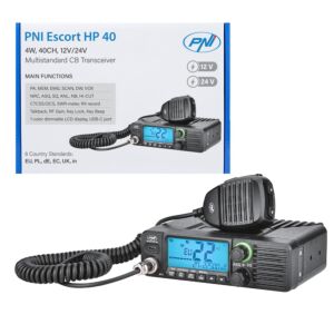 Estación de radio CB PNI Escort HP 40 multiestándar, 4W, AM, FM, 12-24V, ASQ, ganancia RF