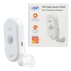 Sensor de movimiento PNI SafeHouse HS401 PIR con Wi-Fi, compatible con la aplicación Tuya, alarma audible de 80 dB, altavoz incorporado