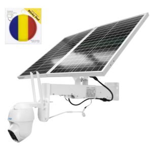 Paquete de cámara de videovigilancia PTZ en vivo PNI IP60 con panel solar, 2 MP, GSM 4G y bandera adhesiva