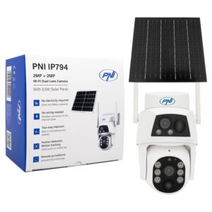Cámara de videovigilancia PNI IP794 con Wi-Fi, PTZ, doble lente 2MP + 2MP, panel solar de 5.5W, batería de bloque de 8000mAh