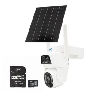 Paquete de cámara de videovigilancia GSM 4G PTZ PNI IP894 y tarjeta de memoria microSD PNI de 128GB