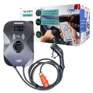 Estación de carga PNI KW11, 16A, 11KW, para coches eléctricos, 85V - 415V, trifásica, cable Tipo 2 y conector de 7 pines