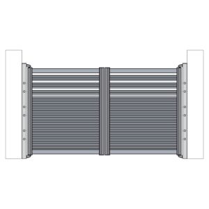 Conjunto de puertas batientes de aluminio PNI MAB3000 con dos hojas de 1,5 m y 1,7 m de altura.
