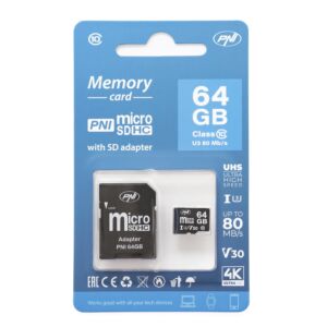 Tarjeta de memoria MicroSD PNI de 64 GB con adaptador SD Clase 10