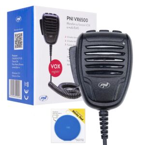 Paquete de micrófono PNI VX6500 con función VOX y almohadilla adhesiva azul incluida.