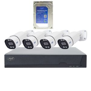Paquete de kit de videovigilancia PNI House IPMAX POE 8, NVR con 4 cámaras y disco duro PNI SafeHouse de 1 TB.