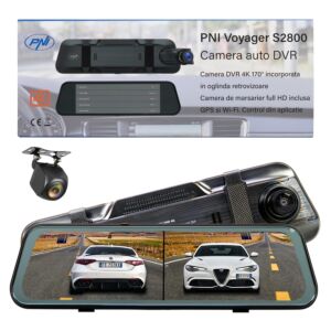 PNI Voyager S2800 UHD 4K 170° Cámara DVR para coche integrada en el espejo retrovisor, 9,66 pulgadas, pantalla táctil IPS, monitor