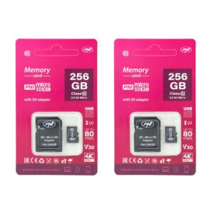 Paquete de tarjeta de memoria MicroSD PNI de 2 piezas de 2 GB con adaptador SD Clase 10, 80 Mb/s, V30