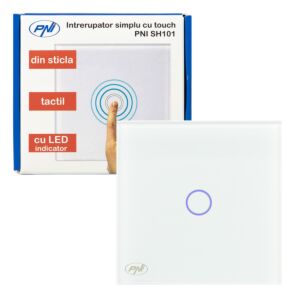 Interruptor simple con vidrio PNI SH101 touch, blanco con indicador LED