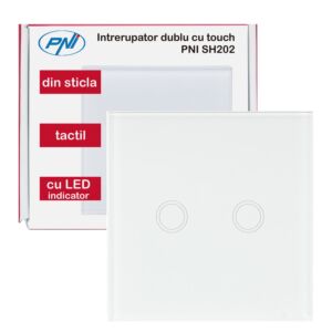Doble interruptor con cristal PNI SH202 touch, blanco con indicador LED