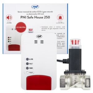 Kit PNI Safe House Dual Gas 250 con sensor de monóxido de carbono (CO) y gas natural y válvula solenoide