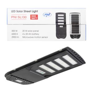 Lámpara de alumbrado público PNI SL130 de 20W, con panel solar incorporado de 20W, 6500K, 2900lm, 4 x batería incorporada de 20Ah, s