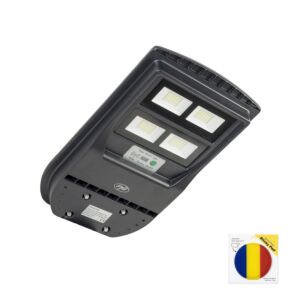 Paquete de lámpara de alumbrado público PNI SL210 de 100 W, con panel solar integrado de 10 W y bandera adhesiva incluida.