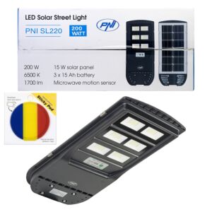 Paquete PNI SL220 200W Farola de Lámpara con Panel Solar Integrado + Bandera de Regalo para Sticky Pad