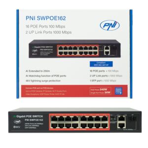 SWPOE162 Conmutador POE PNI con 16 puertos POE y 2 puertos de 1000Mbps