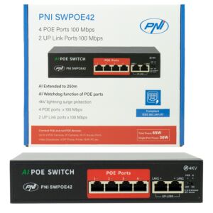 Switch POE PNI SWPOE42 con 4 puertos POE y 2 puertos de 100Mbps