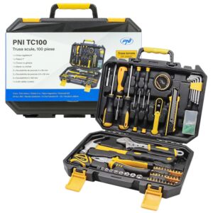 Kit de herramientas manuales PNI TC100, 100 piezas, material Acero al Carbono y Cromo Vanadio, caja de plástico