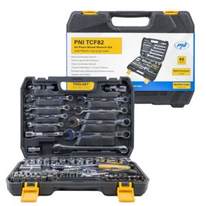 Juego multifuncional con llaves tubulares y fijas PNI TCF82, 82 piezas, caja de plástico