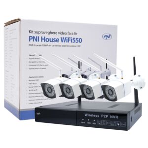 Kit de videovigilancia PNI House WiFi550 NVR y 4 cámaras inalámbricas, 1.0MP