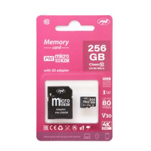 Tarjeta de memoria MicroSD PNI de 256 GB con adaptador SD