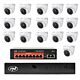 Paquete de videovigilancia con 16 cámaras, interruptor y cables.