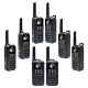 Kit de 8 emisoras de radio portátiles PNI PMR R80 PRO 0,5W, 16 canales, Resistente al agua IP67, con linterna LED, botón SOS, VOX, USB-C